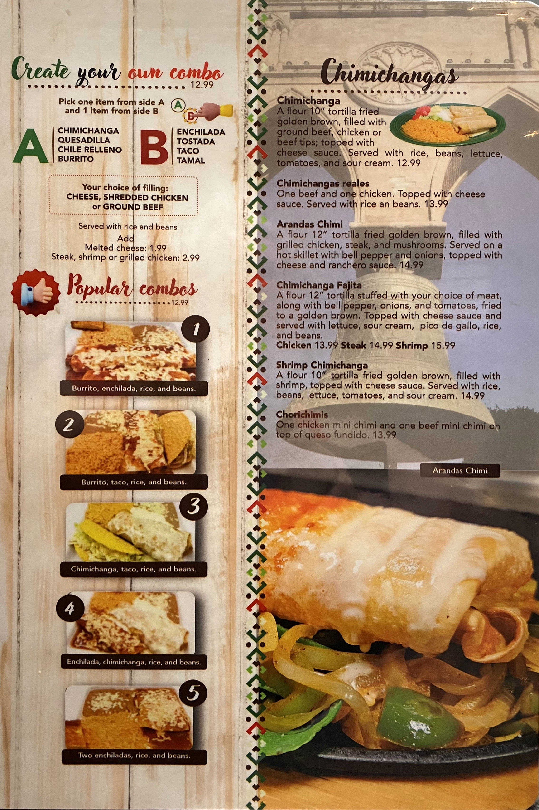 Combos and chimichangas menu
