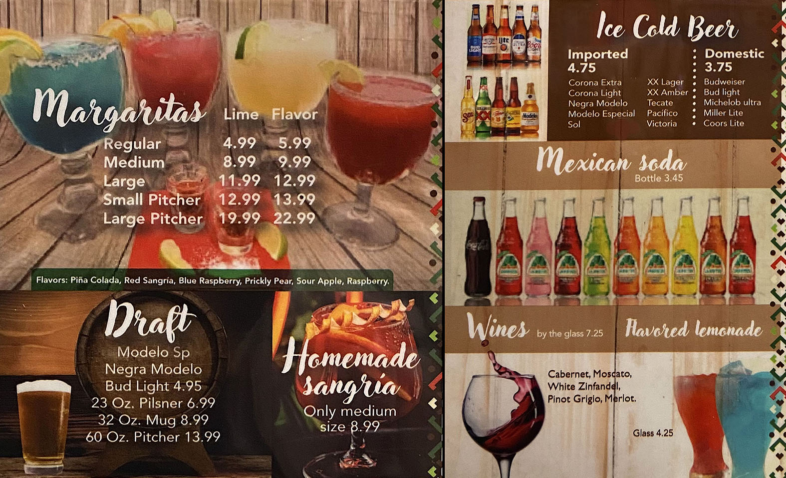 Drinks menu